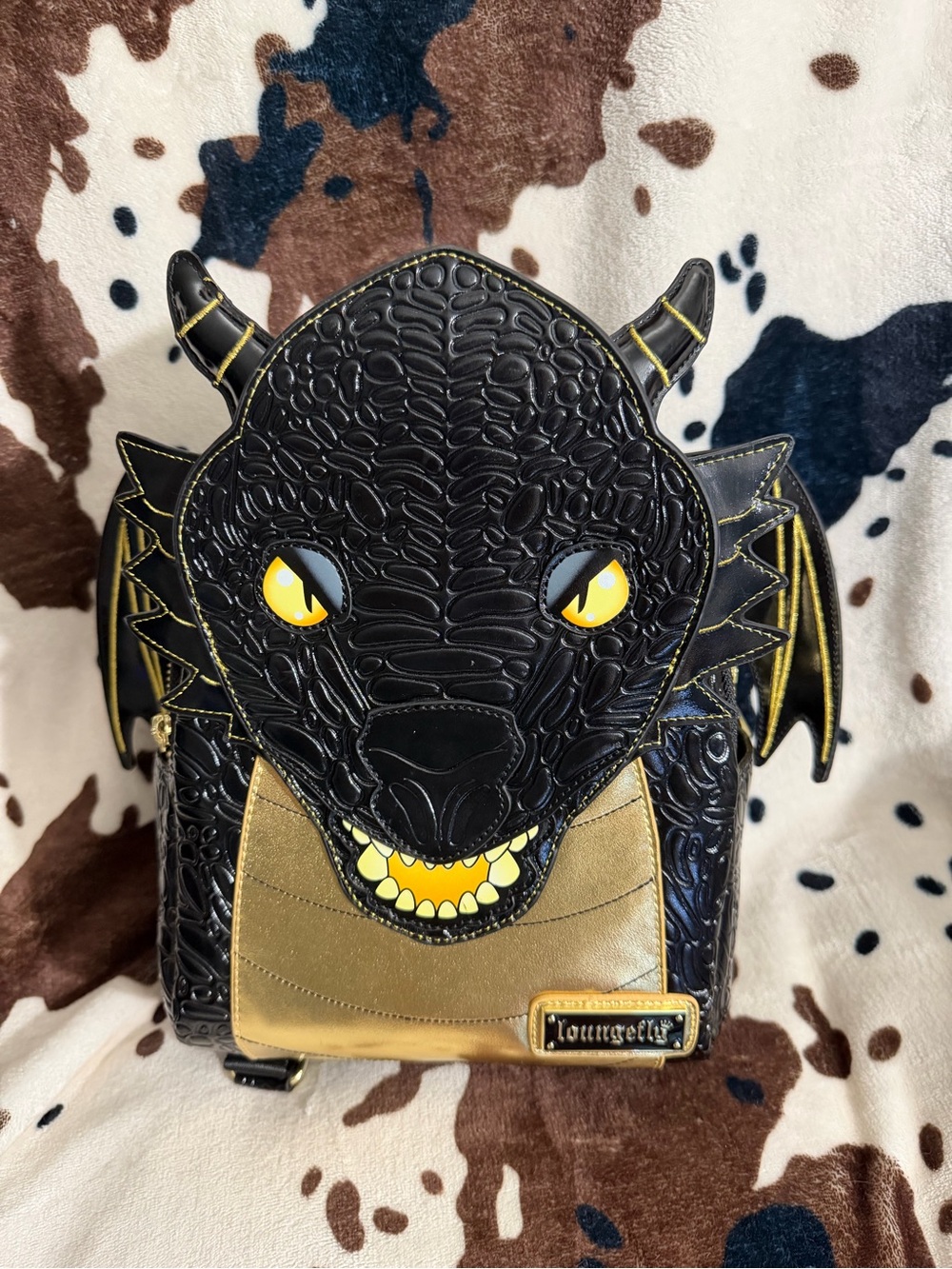 Loungefly Black and Gold Dragon Mini Backpack